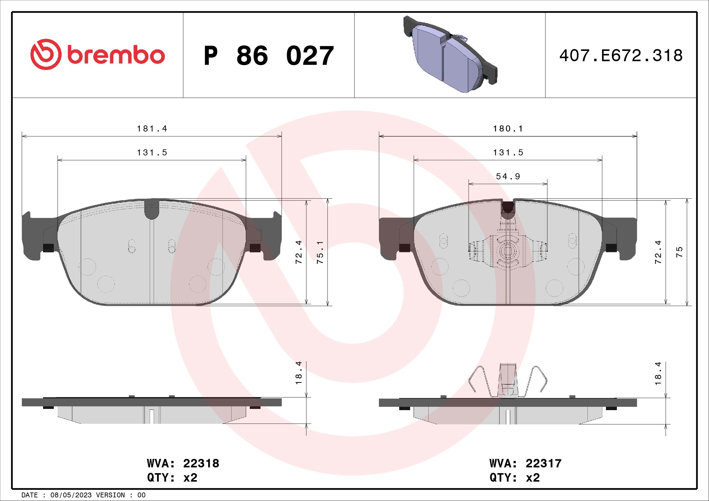 A.B.S. P 86 027 BREMBO Bremsbelagsatz, Scheibenbremse
